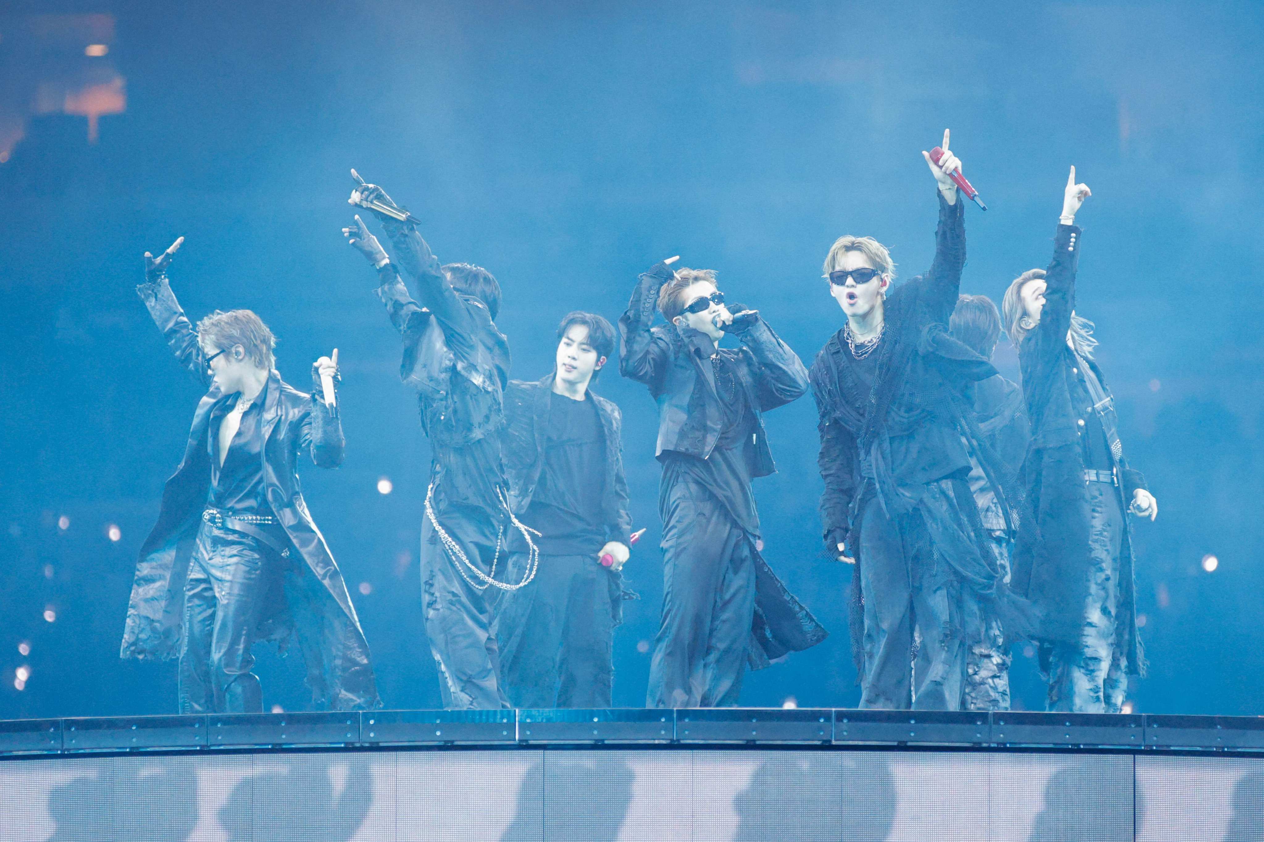 Members of South Korean K-pop band BTS perform during their “Arirang” tour in New Jersey on August 1. Photo: AFP