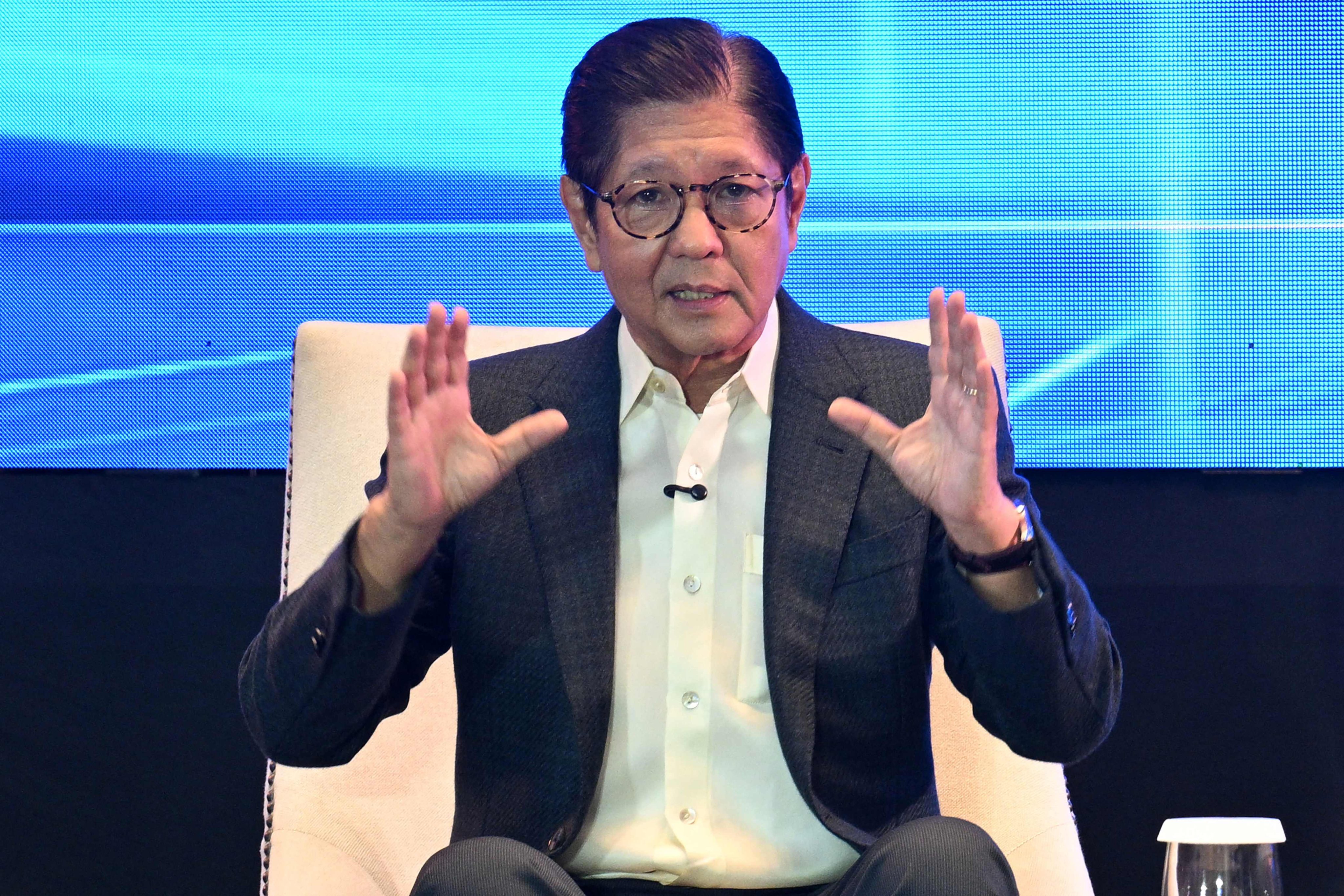 Philippine President Ferdinand Marcos answers a question during the Foreign Correspondents’ Association of the Philippines forum in Manila on Friday. Photo: AFP