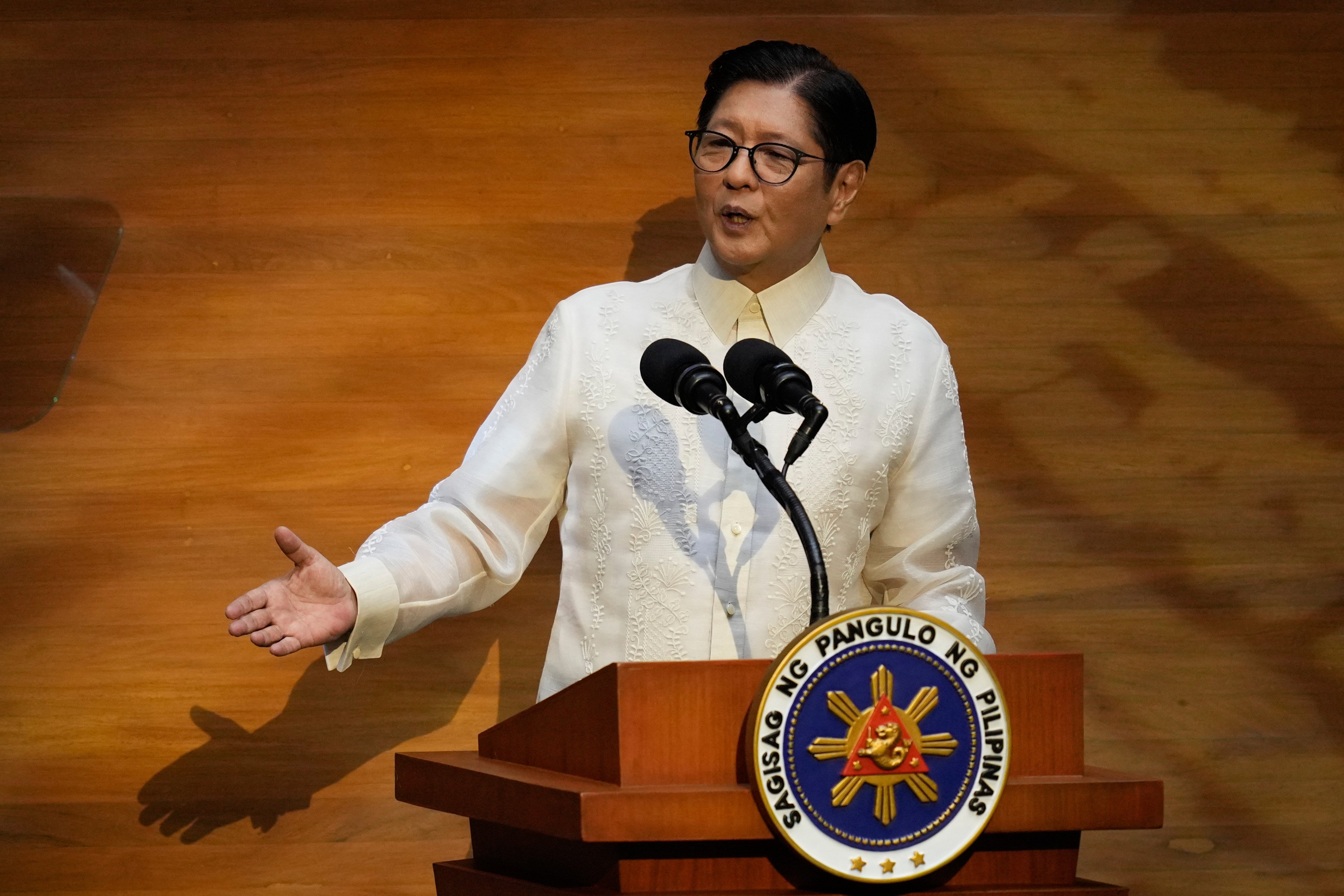 Philippine President Ferdinand Marcos Jnr delivers his State of the Nation Address at the House of Representatives in Quezon City last month. Photo: AP