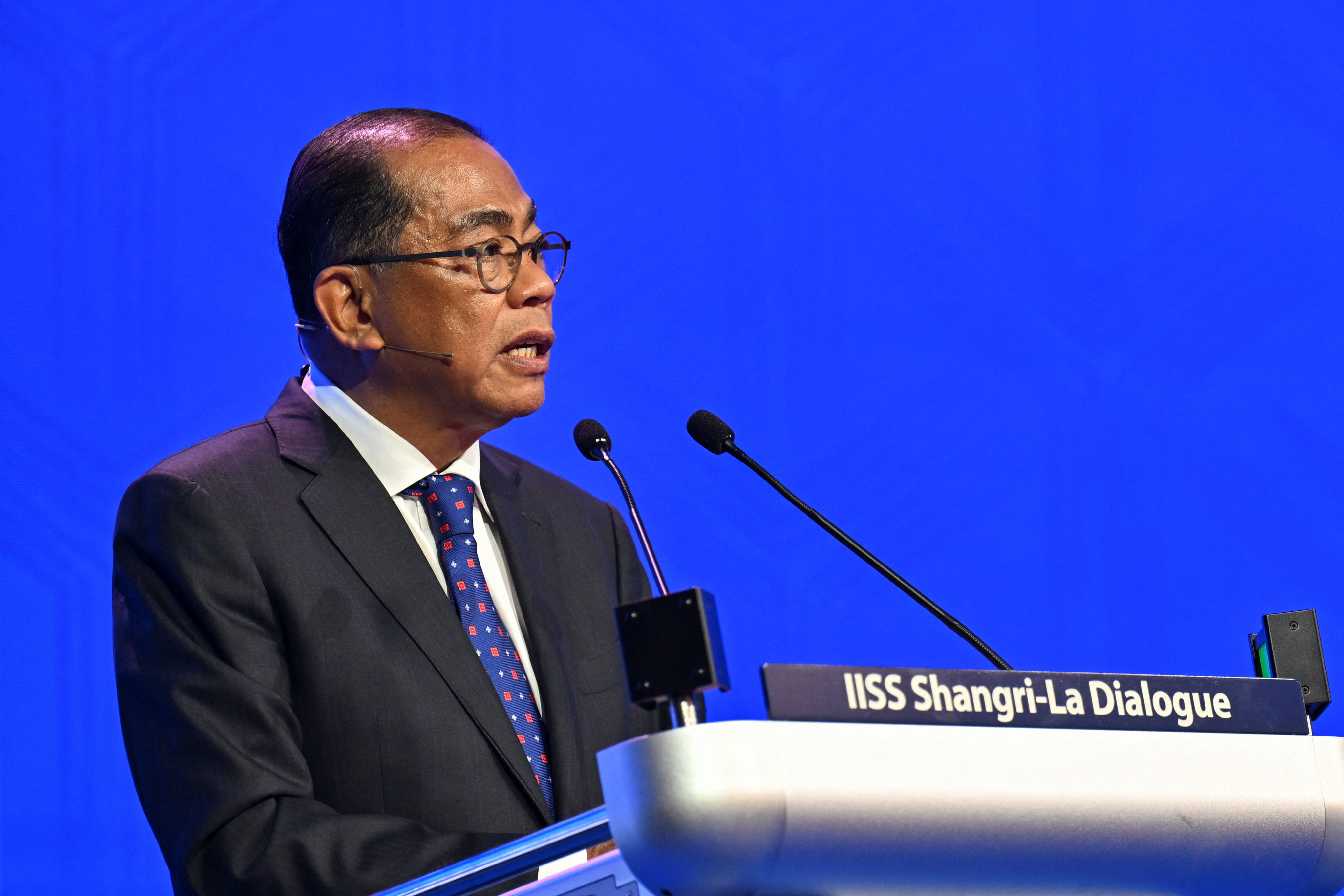 Malaysia’s Minister of Defence Mohamed Khaled Nordin speaks at the Shangri-La Dialogue security summit in Singapore in May. Photo: Reuters