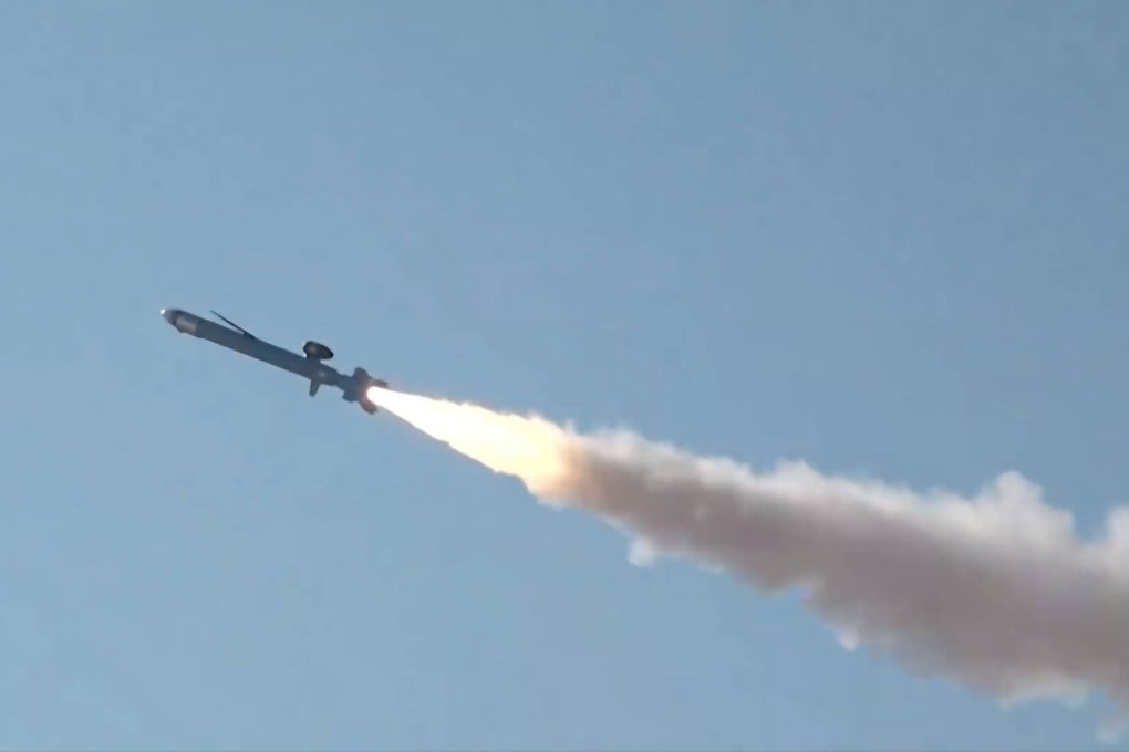 The new Iranian naval cruise missile Ghadr-380 is launched from an unknown location in southern Iran, in an image released on Saturday. Photo: Sepahnews via EPA-EFE