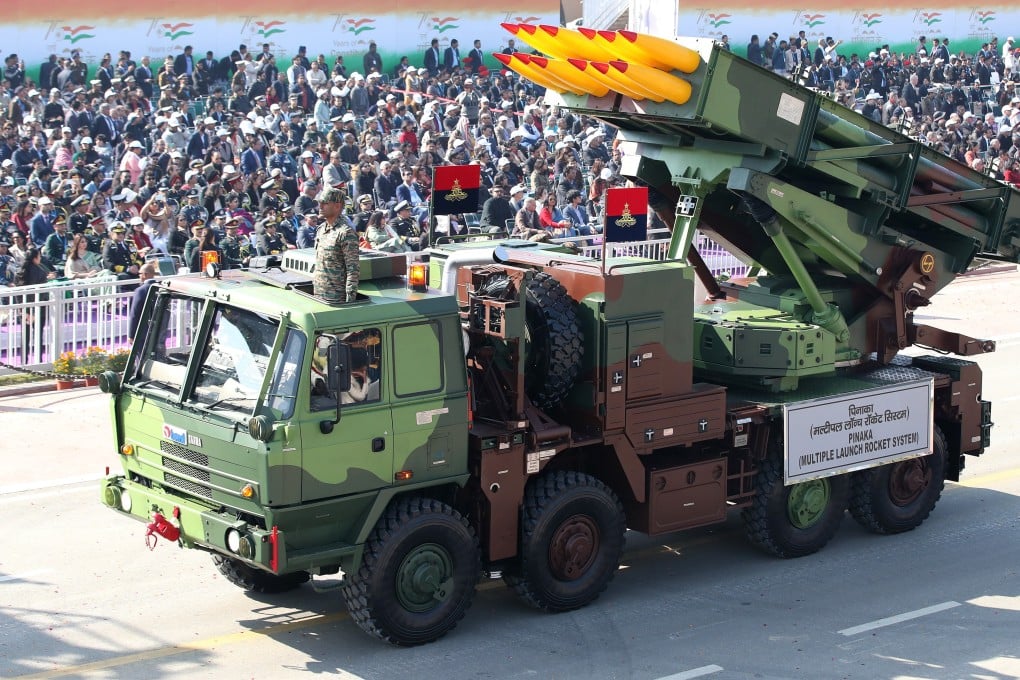 A Pinaka multiple launch rocket system is seen during India’s 76th Republic Day celebrations in New Delhi on January 26. Photo: EPA-EFE
