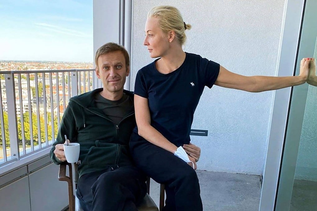 Russian opposition leader Alexei Navalny and his wife, Yulia Navalnaya, are seen in Berlin’s Charite hospital. Photo: Instagram/navalny via AFP