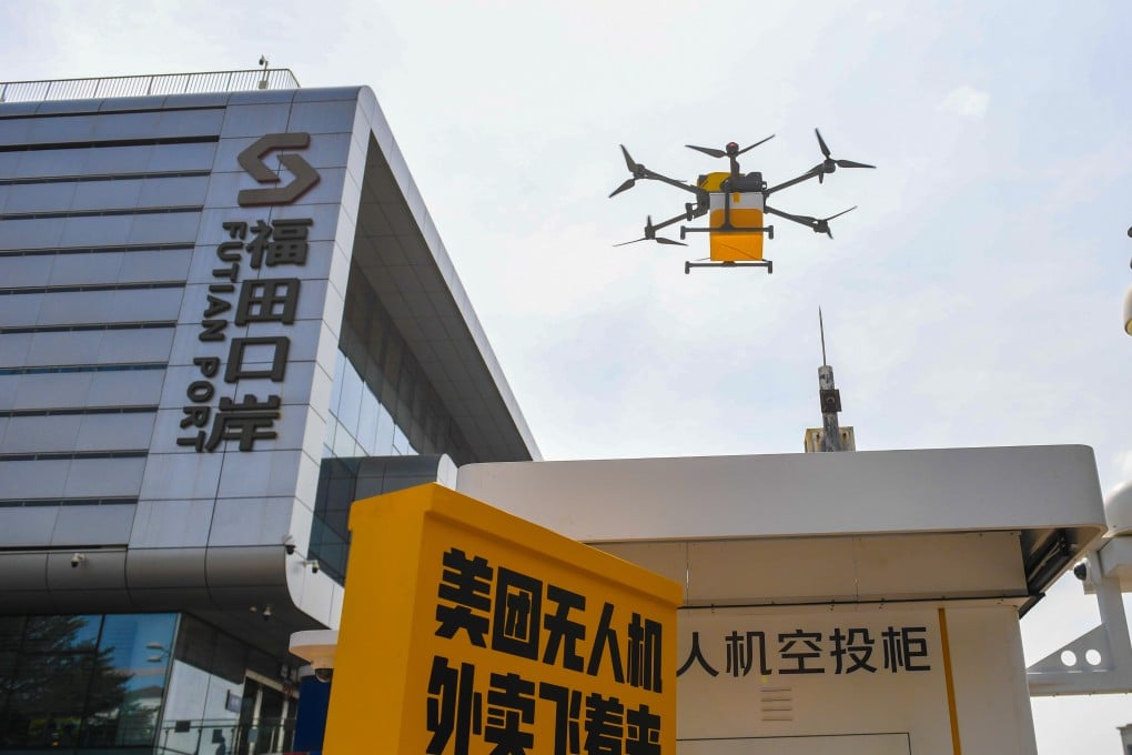 A drone delivers takeaway at Futian Port in Shenzhen, southern China. The low-altitude economy generally refers to activities within airspace below 1,000 metres. Photo: Xinhua