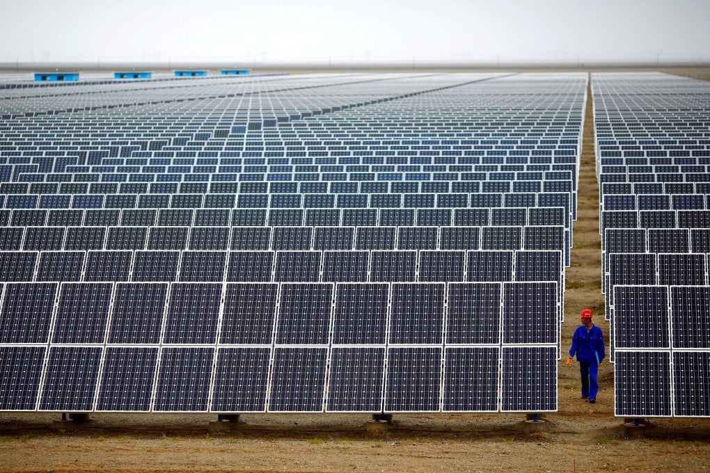 China has been accelerating the development of renewable energy sources – a move that is in line with its goals to achieve carbon neutrality by 2060. Pictured is a solar farm in Dunhuang, China. Photo: Reuters