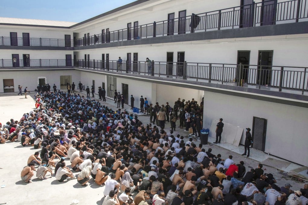 People from China, Vietnam and Ethiopia, believed to have been trafficked and forced to work in scam centres, are held in detention after being released from the scam hubs in Myawaddy, in southeastern Myanmar on February 26. Photo: AP