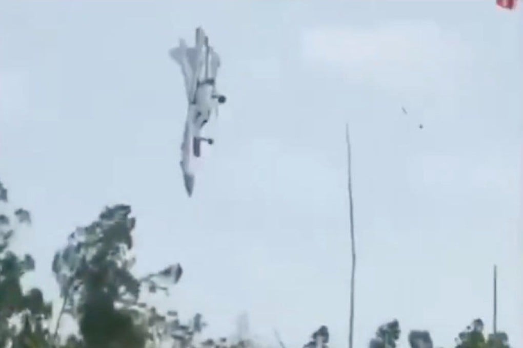 The jet from the Southern Theatre Command crashed in an open space near Jialai town in the southern island of Hainan around 1.30pm on Saturday. Photo: X/sugar_wsnbn