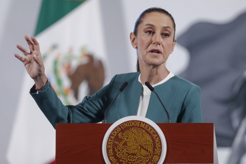 Mexican President Claudia Sheinbaum speaks at the National Palace in Mexico City on Monday. Photo: EPA-EFE