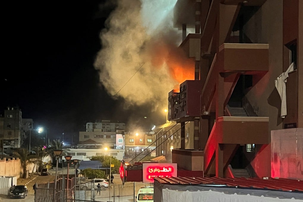 Smoke rises after an Israeli airstrike at Nasser hospital in Khan Younis, southern Gaza on Sunday. Photo: Reuters