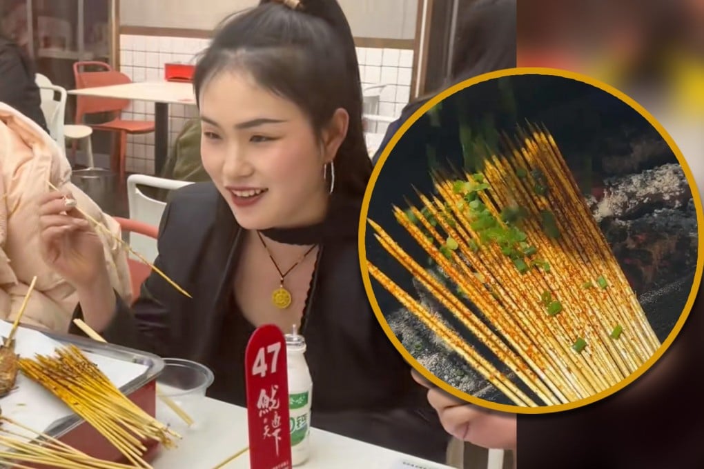 A restaurant in southern China serves spicy bamboo sticks for US$1.4, which are popular among female customers. Photo: SCMP composite/Douyin