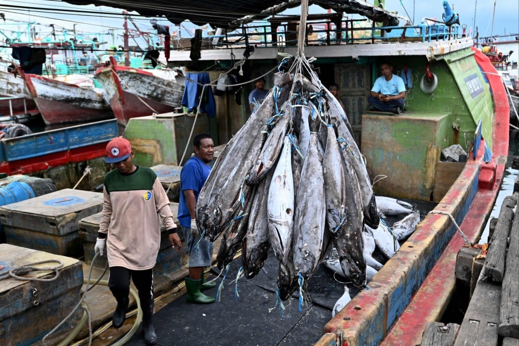 Workers load flash-frozen fish onto a truck from a boat near Indonesia’s Bali island. Indonesian fishermen have sued Bumble Bee Seafoods for forced labour, alleging abuse and withheld wages on Chinese-owned vessels in its supply chain. Photo: AFP