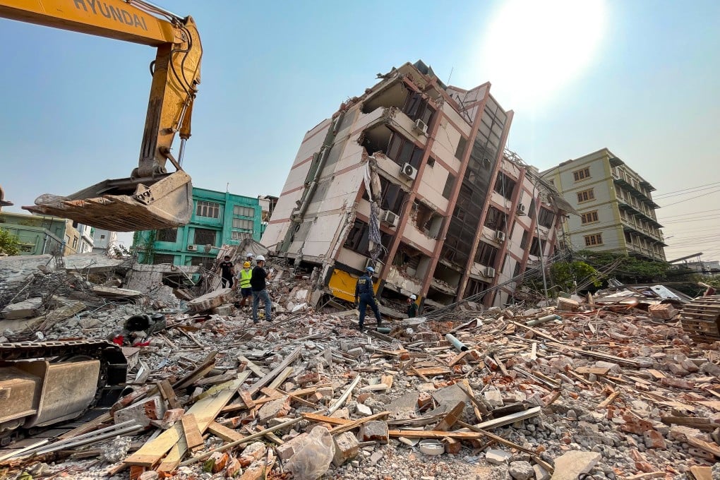 Rescuers dig through rubble in Mandalay, Myanmar on Monday following a devastating earthquake. Photo: Xinhua