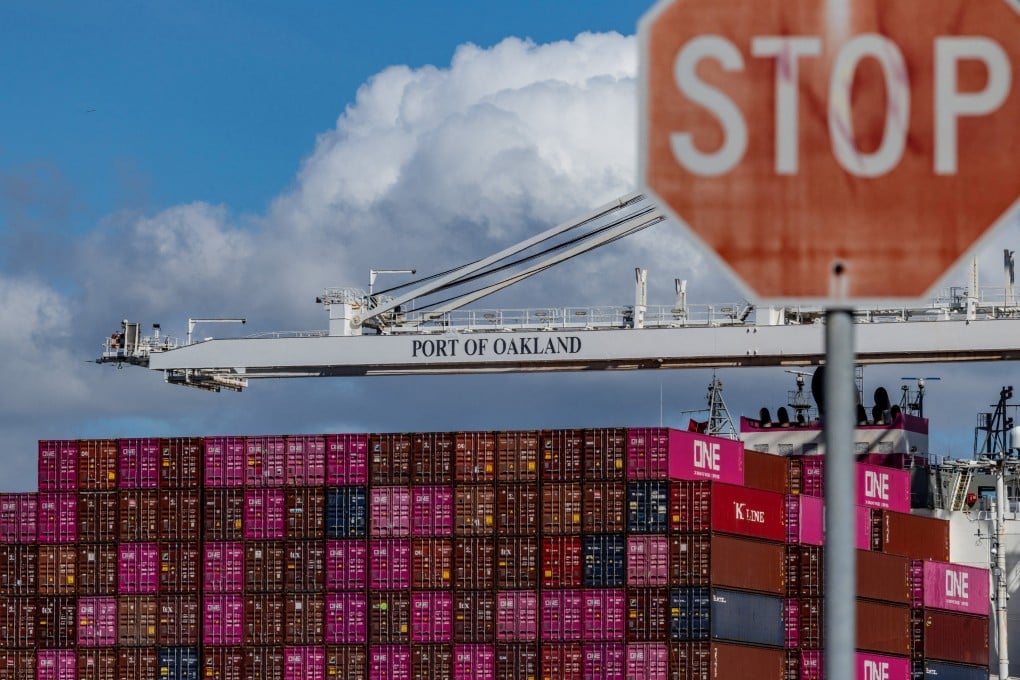 A cargo ship full of containers at Oakland port as trade tensions escalate over US tariffs, in California, US, on March 6. Photo: Reuters