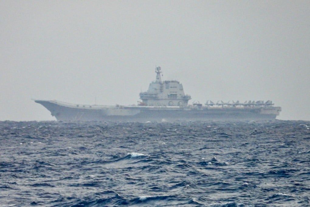 An image released by the Taiwanese national defence ministry of the PLA aircraft carrier Shandong at an undisclosed location near Taiwan on Tuesday. Photo: EPA