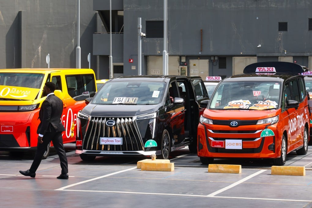 Vehicles are parked at the Transport Department Vehicle Examination Complex at Tsing Yi as part of a Taxi Fleet Launching Ceremony on March 3. Photo: Dickson Lee