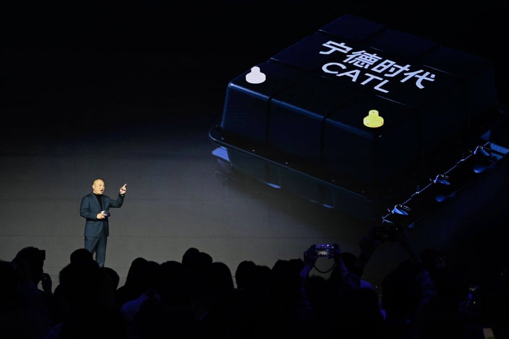 Contemporary Amperex Technology’s Gao Huan, chief technology officer for EV business, speaks at CATL Tech Day in Shanghai on April 21, 2025. Photo: AFP