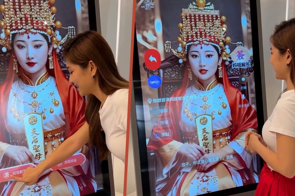 A temple in Malaysia has unveiled what it says is the world’s the first “AI Mazu”, a Chinese deity powered by artificial intelligence. Photo: SCMP composite/IG@shinkong0610
