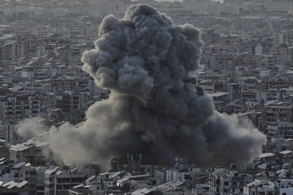 Smoke rises after an Israeli airstrike on Dahiyeh in Beirut, Lebanon on Sunday. Photo: AP