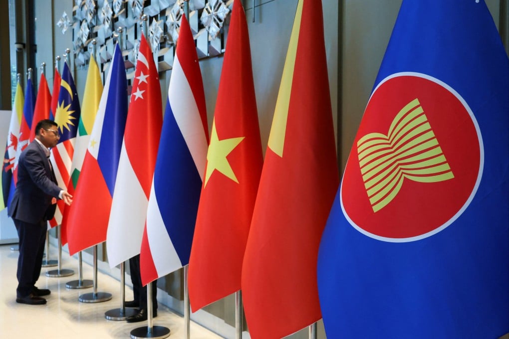 The Asean flag is placed alongside those of member countries ahead of a foreign ministers’ meeting, in Malaysia in January. Photo: Reuters