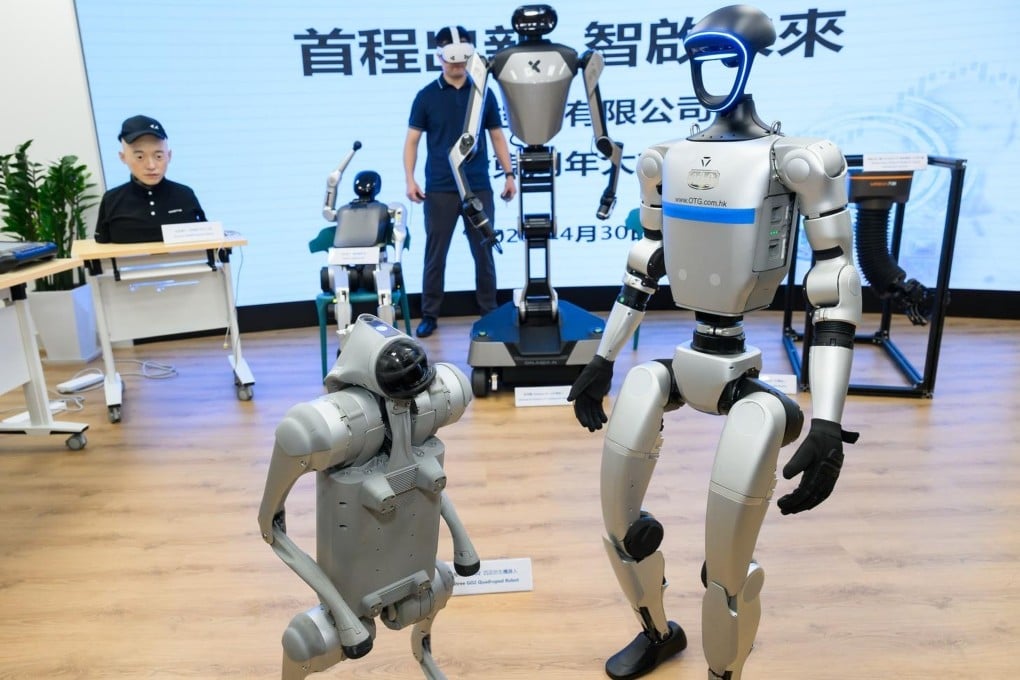 Shoucheng Holdings presents humanoid robots from some of its investee firms, including Unitree Robotics and Galaxea AI, at an event in Hong Kong on April 30, 2025. Photo: Handout