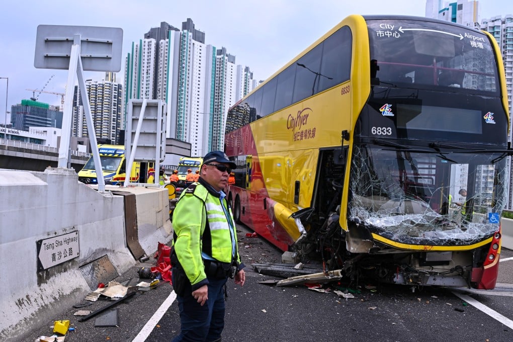 The vehicle was operated by Citybus appeared to have hit the water barrier. Emergency services, including at least three fire engines, were spotted at the scene. Photo: handout