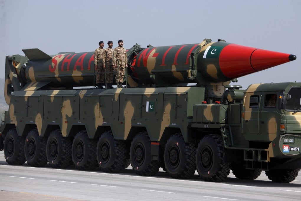 A Pakistani-made Shaheen-III missile, that is capable of carrying nuclear warheads, is on display during a military parade in Islamabad, in 2018. Photo: AP