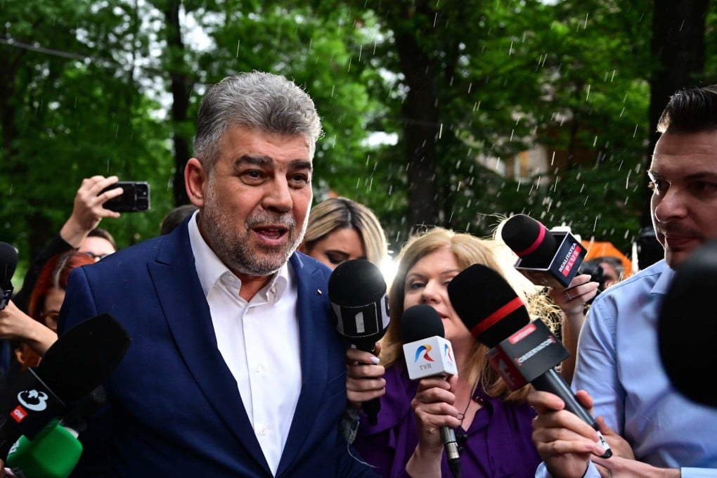 Romanian Prime Minister and president of the Social-Democrat (PSD) ruling party Marcel Ciolacu talks to the media in Bucharest, Romania on Monday. Photo: AFP