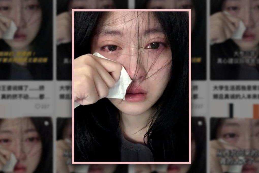A young Chinese woman whose crying photograph was stolen and is being used on pornographic websites and in advertisements for sex products is battling to restore her reputation.
Photo: SCMP composite/Weibo/Jimu