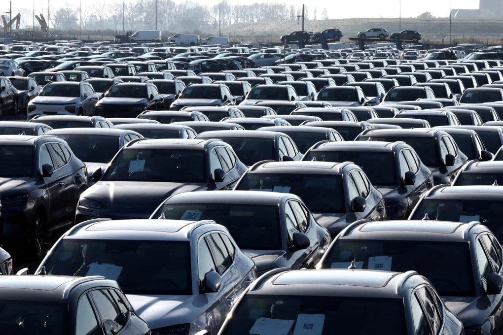 New cars, including Chinese-made BYD electric vehicles, are parked at the port of Zeebrugge, Belgium, on October 24. Photo: Reuters