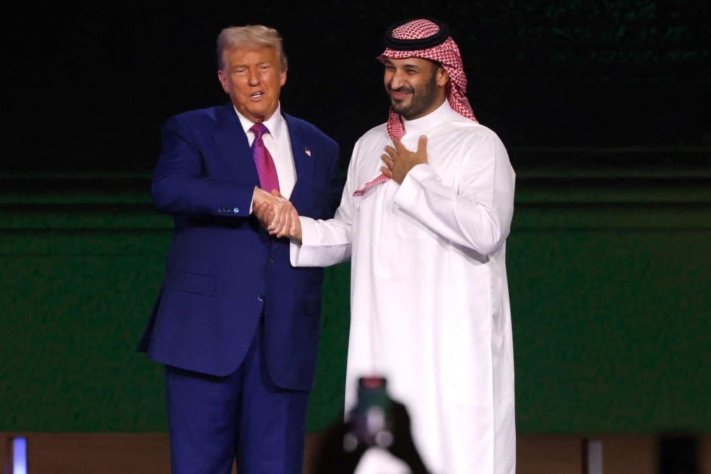 US President Donald Trump shakes hands with Saudi Crown Prince Mohammed bin Salman at an investment forum in Riyadh on Tuesday. Photo: AFP