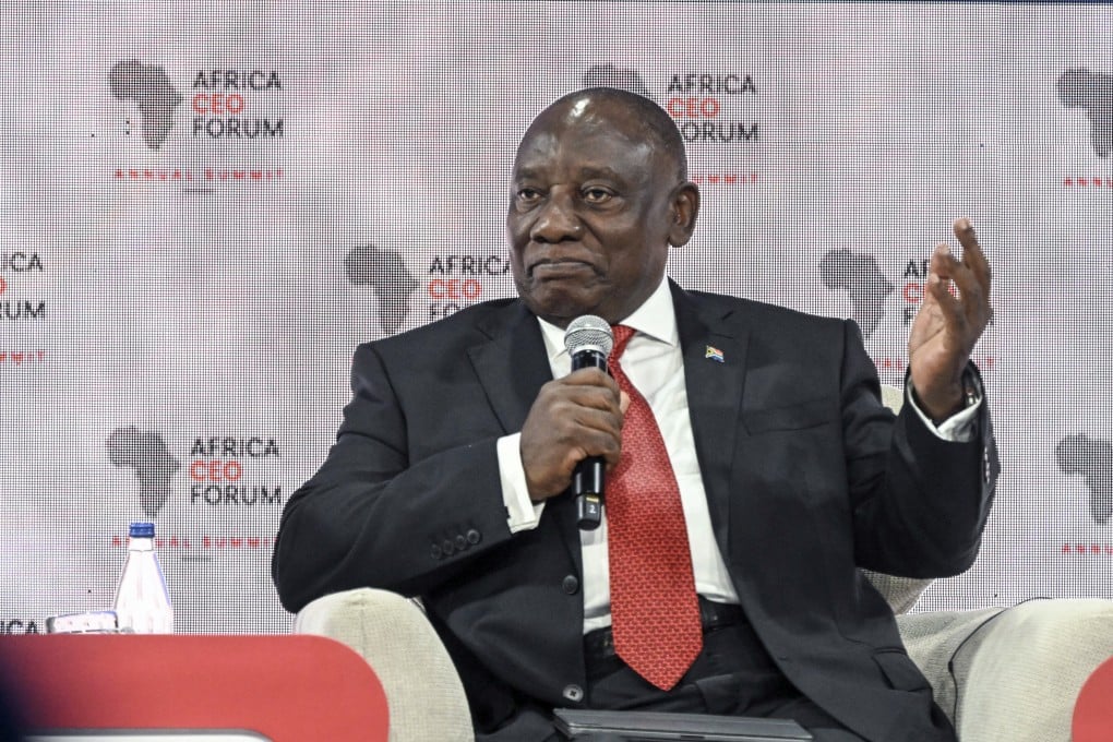 South African President Cyril Ramaphosa at the Africa CEO Forum annual summit in Abidjan on Monday. Photo: AFP / Getty Images / TNS