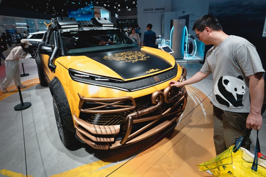 A BYD model L at an auto show in Shanghai. Photo: EPA-EFE