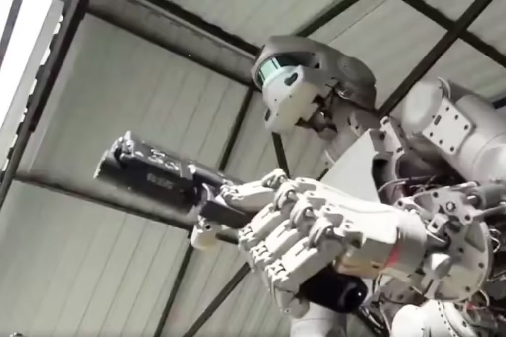 A Russian humanoid robot recently used pistols at an exhibition to showcase decision-making abilities. In a new commentary, PLA Daily says the bionic structure of such robots could adapt to “complex battlefield environments”. Photo: X/@Rogozin