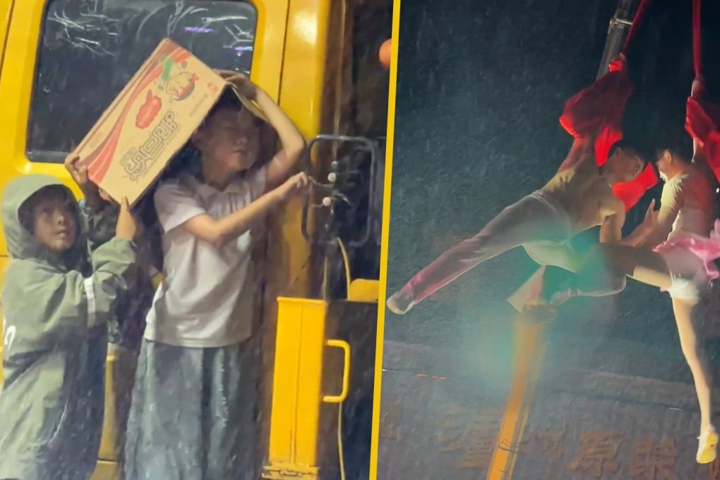 Eight million online viewers have been moved by a six-year-old boy in China who operates a crane for his acrobatic parents. Photo: SCMP composite/Douyin