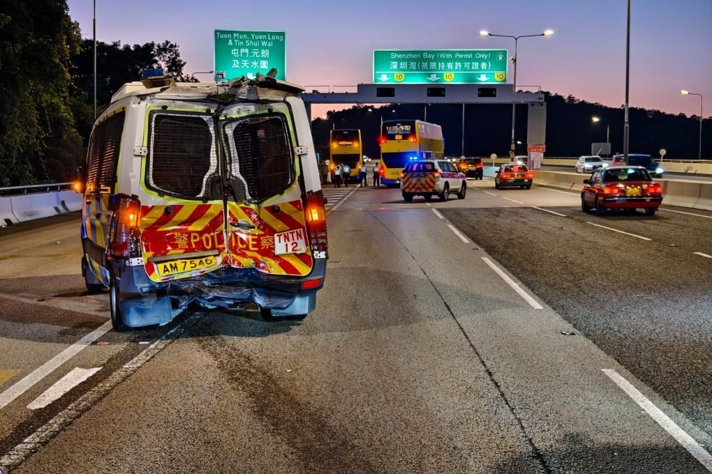 The police vehicle had stopped on the road for another traffic incident and was hit from behind. Photo: Handout