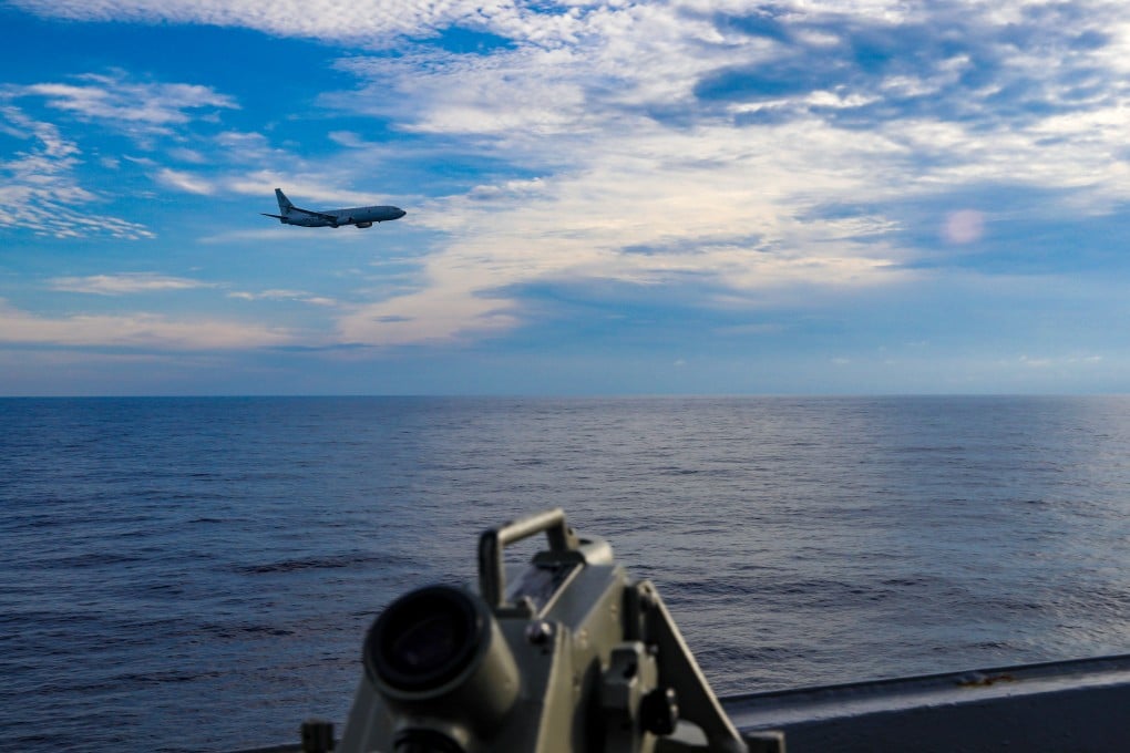 A P-8 Poseidon maritime patrol aircraft flies over the South China Sea. Photo: Handout