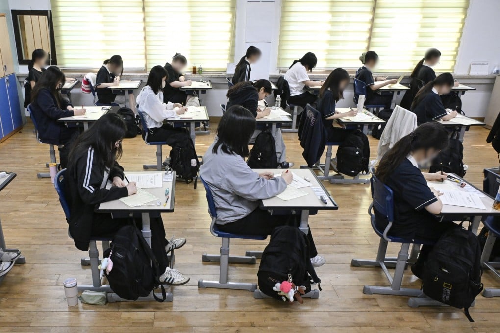 Students sit for a mock test at a secondary school in Seoul, South Korea, on June 4, ahead of the national College Scholastic Ability Test in November. Photo: Yonhap/EPA-EFE