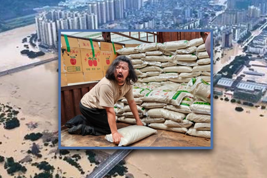 A polio-suffering scavenger in China has donated tonnes of supplies to flood victims, keeping nothing for himself. Photo: SCMP composite/Sina/Douyin