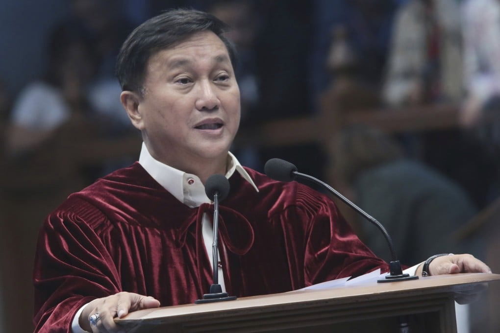 Philippine Senator Francis Tolentino speaks after taking oath as jurors in the impeachment trial of Vice President Sara Duterte on June 10. Photo: Senate Social Media Unit/AP
