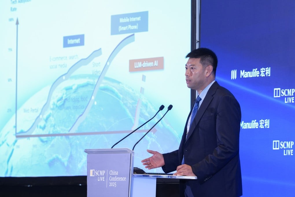 Alibaba AI expert Huang Fei speaks at the SCMP China Conference 2025 at JW Marriott in Admiralty on July 8, 2025. Photo: Eugene Lee