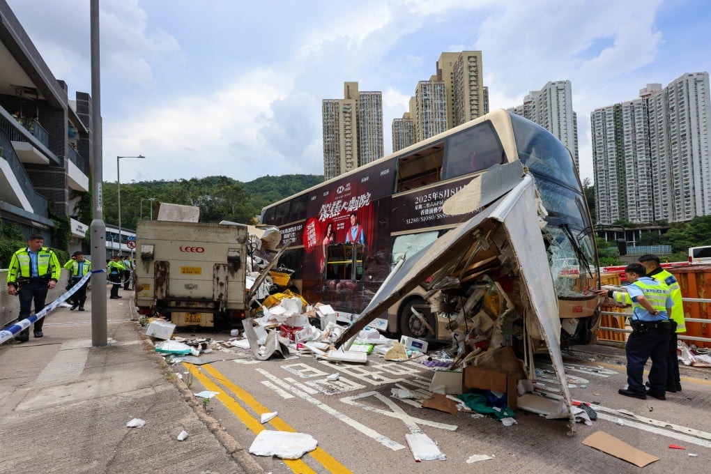 A collision between a bus and a truck in a Hong Kong residential district has left 12 people injured. Photo: Jelly Tse