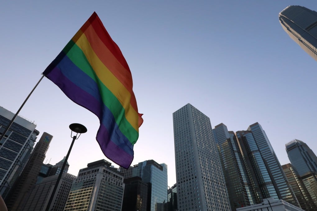 A rainbow flag flutters at a gathering in support of LGBTQ rights in Hong Kong’s Central district in November 2019. Photo: Felix Wong
