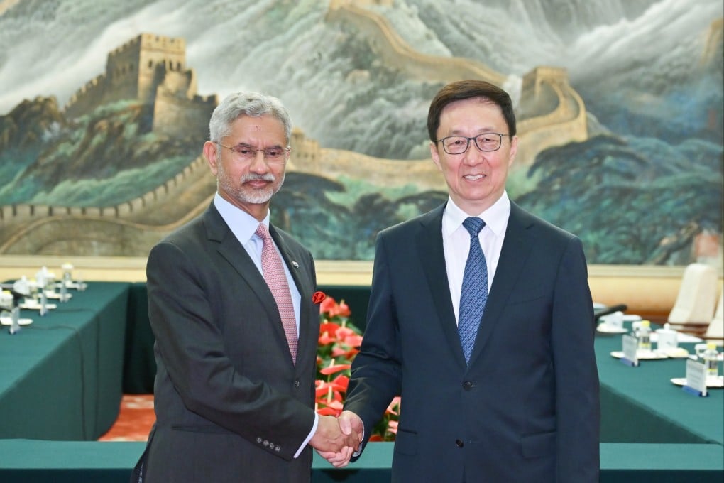 Chinese Vice-President Han Zheng (right) with Subrahmanyam Jaishankar, the foreign minister of India, in Beijing on July 14. Photo: Xinhua