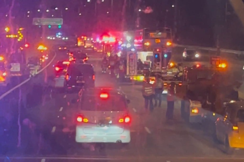 The accident scene on the North Lantau Highway on Wednesday night. Photo: Handout