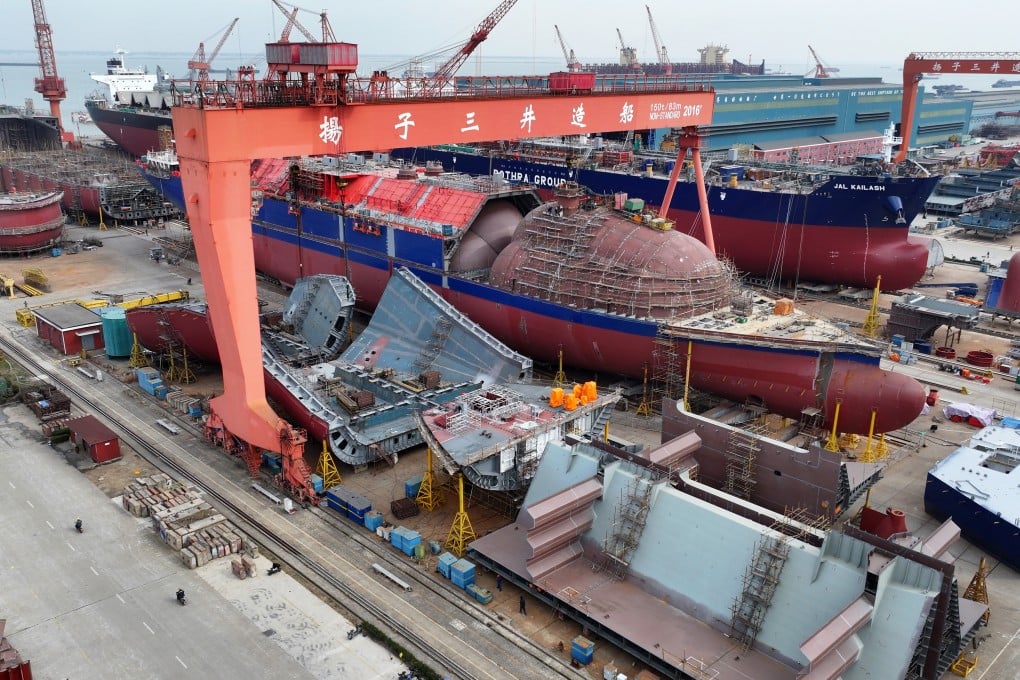 Vessels are seen under construction earlier this year at a shipbuilding base in China’s Jiangsu province. Photo: Getty Images