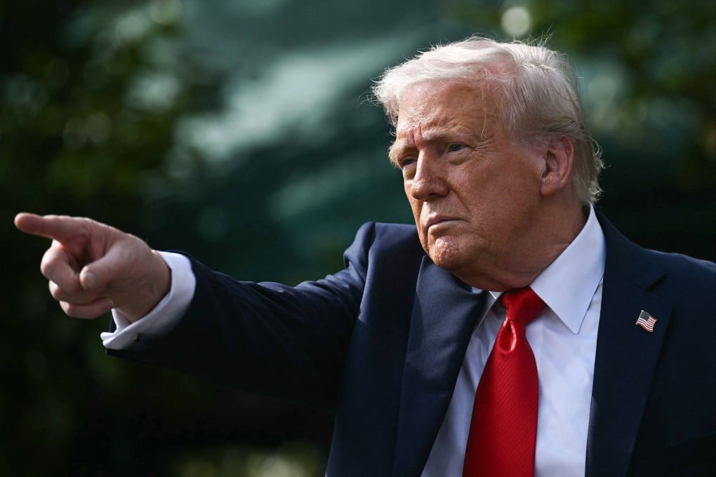 US President Donald Trump gestures after hosting the 2025 College Football National Champions, Ohio State Buckeyes, celebrating the team’s title-winning season with a ceremony on the South Lawn of the White House in Washington on April 14. Photo: AFP