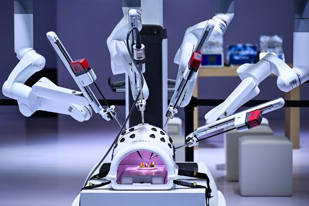 A surgical robot demonstration during the China Medical Equipment Conference in Chongqing on March 14. Photo: Xinhua