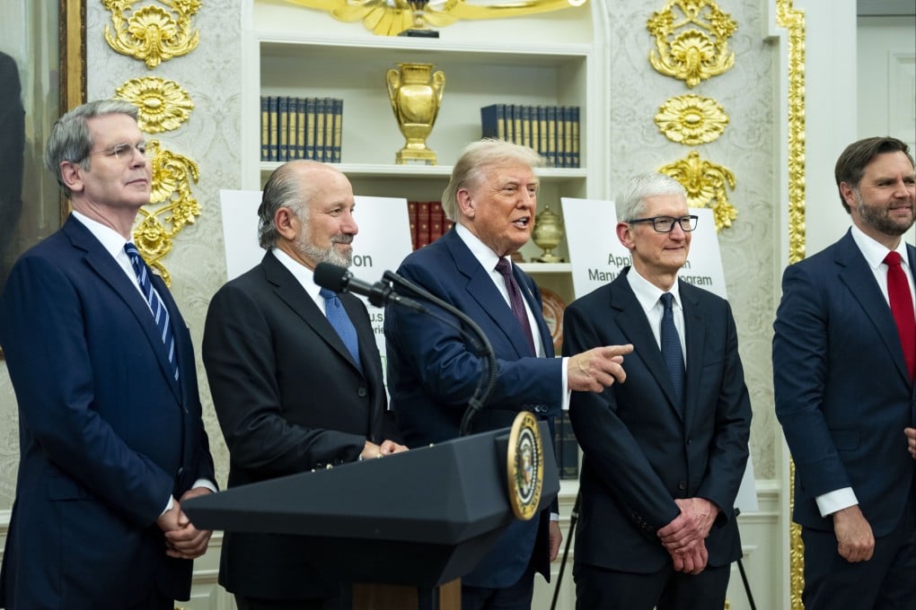 US President Donald Trump said Washington would be imposed a 100 per cent tariff on all semiconductor and chip imports during a visit from Apple CEO Tim Cook. Photo: EPA