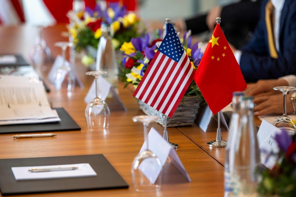 The US and Chinese flags prior to a meeting to discuss trade relations and tariffs in Geneva on May 10. Photo: AFP