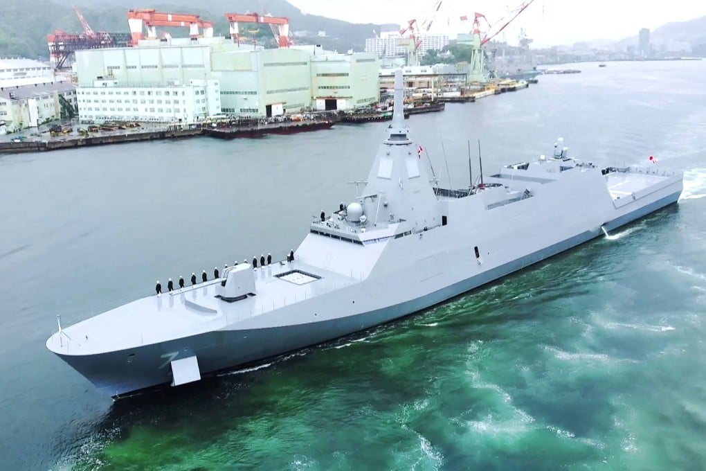 JS Niyodo, a Mogami-class frigate of the Japanese Maritime Self-Defence Force, sails in an undisclosed location. Photo: Australian Defence Force / AFP